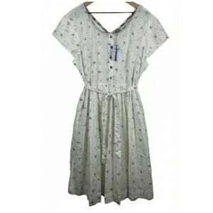 April Cornell NWT Camp Swallow Porch Cotton Tie Waist Mini Dress White XXL